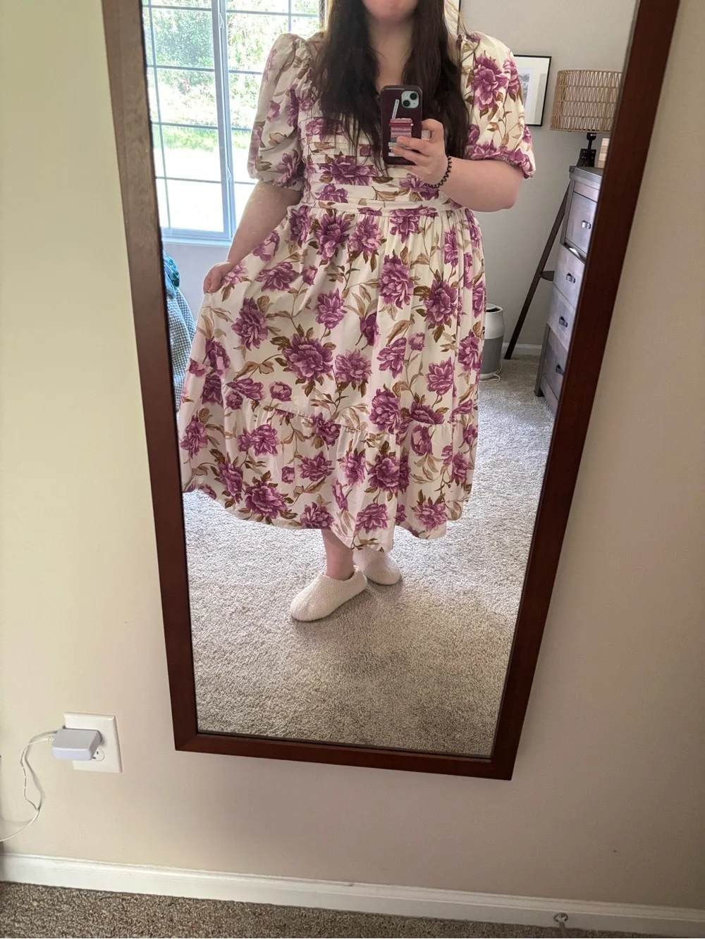 Abercrombie Emerson Cotton Purple and Tan Floral Midi Dress - Picture 2 of 4